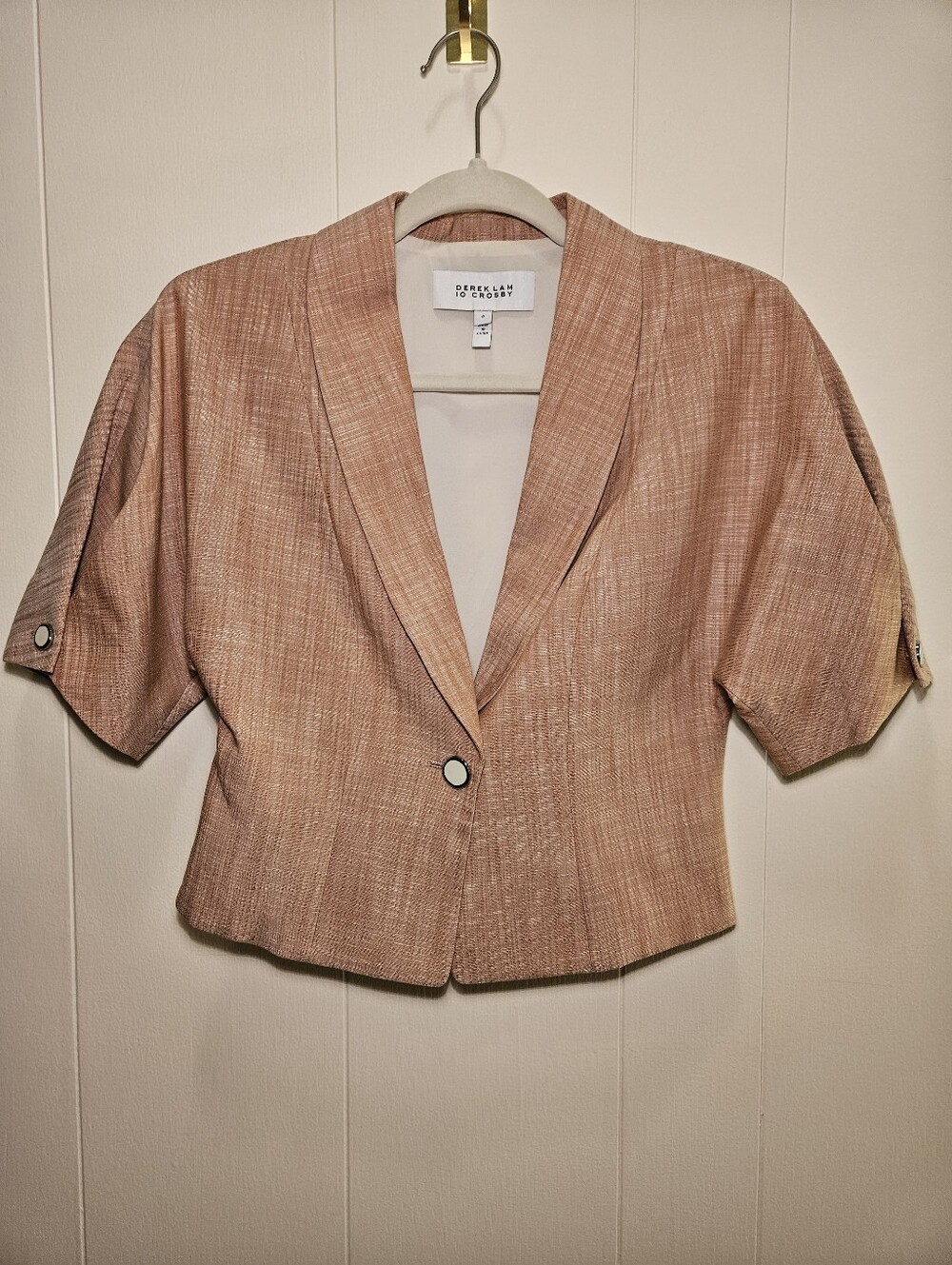 Derek Lam short-sleeve textured blush pink blazer